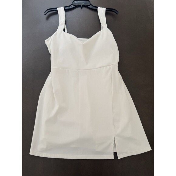 Women Golf Dress Square Neck Workout Tennis Dress Sleeveless Side Slit white L - Picture 9 of 16